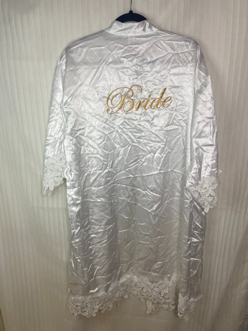 Bride White Satin Lace Trim Robe Women’s XXL Bridal Wedding Getting Ready Kimono
